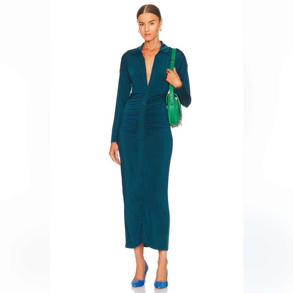 New!‎ Remi x Revolve Claudia Button Maxi Dress in Dark Teal Size Small